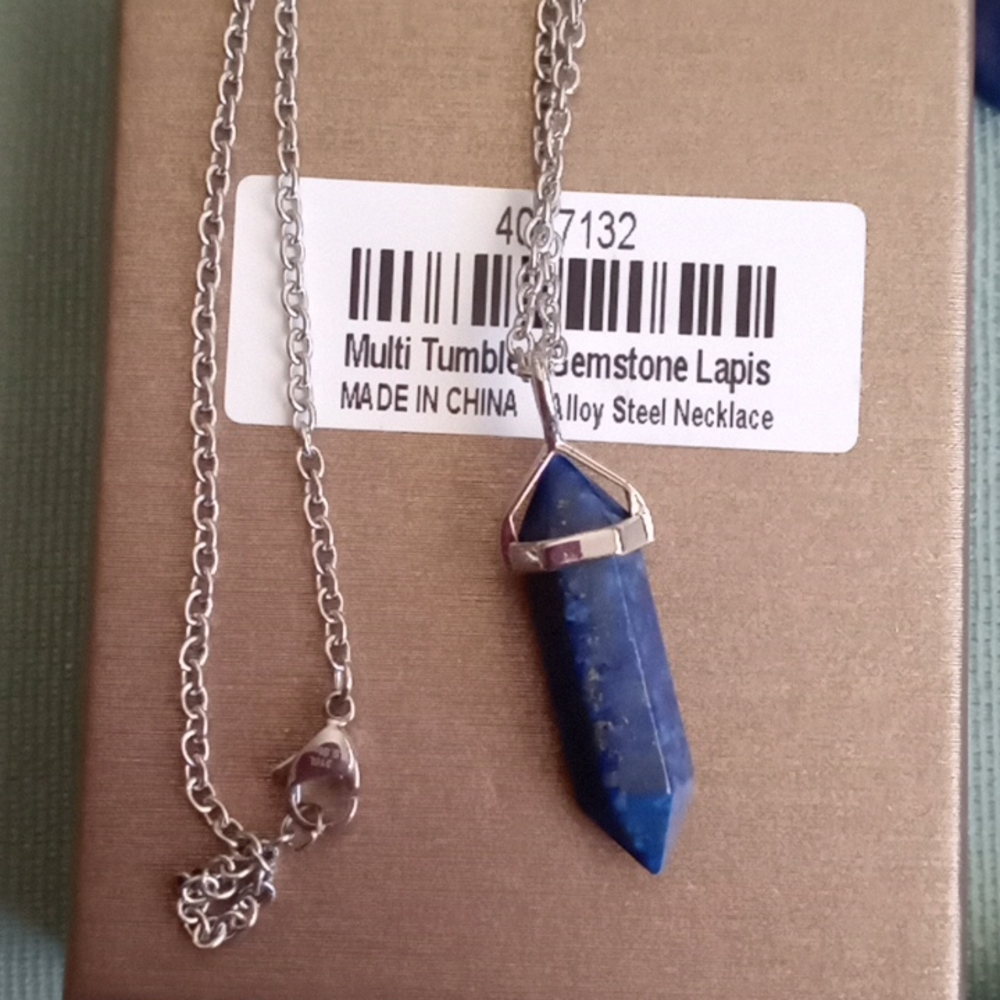 LAPIS LAZULI PENDANT NECKLACE WITH 7 CHAKRA TUMBLED GEMSTONES - Picture 6 of 6